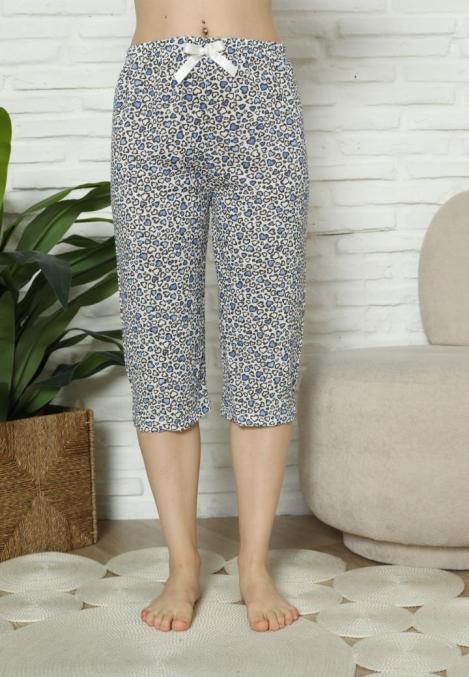 Pantaloni pijama damă 3/4 albastru imprimeu inimi engros